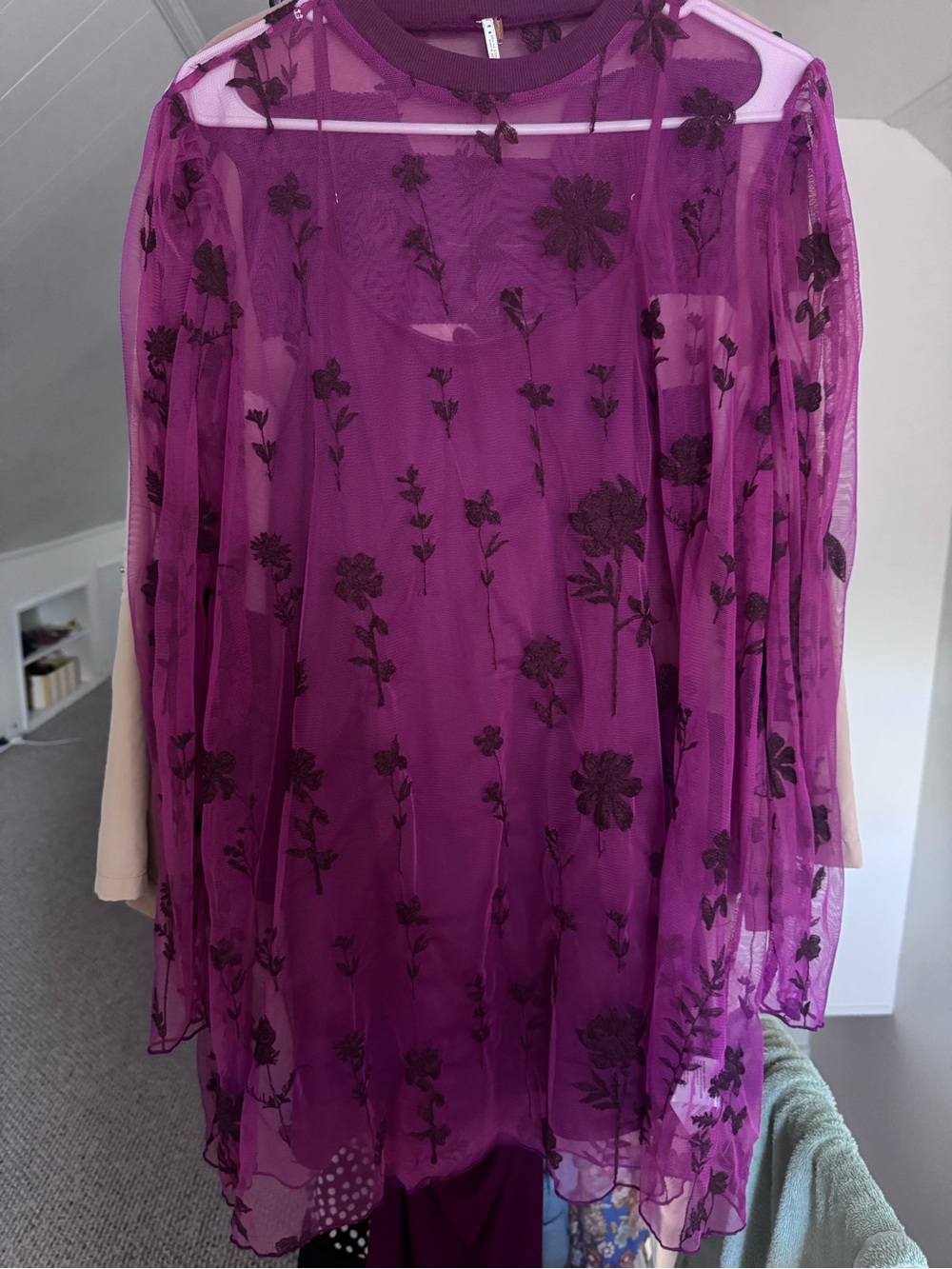 Free People Purple Floral Embroidered Sheer Tunic